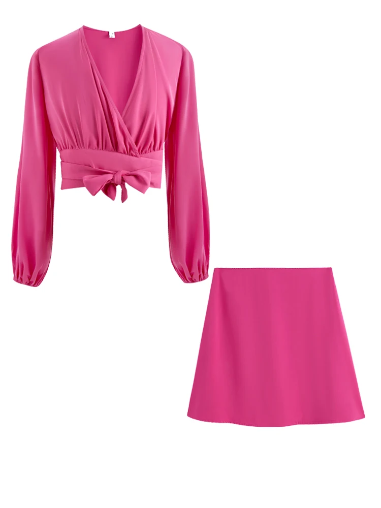 

Toppies Elegant Satin Wrap Skirts Sets A-Line Split Skirt 2 Piece Set Summer Women Tops Suit Outfits