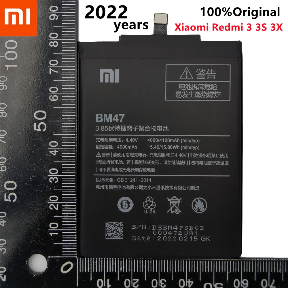 

2022 Years 100% Original 100% Original Backup BM47 Battery 4000 mAh for Xiaomi Redmi 3X Hongmi 3 S Battery In stock