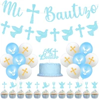 funmemoir blue christening baptism party decorations mi bautizo banner cake topper cross balloons boys god bless christening