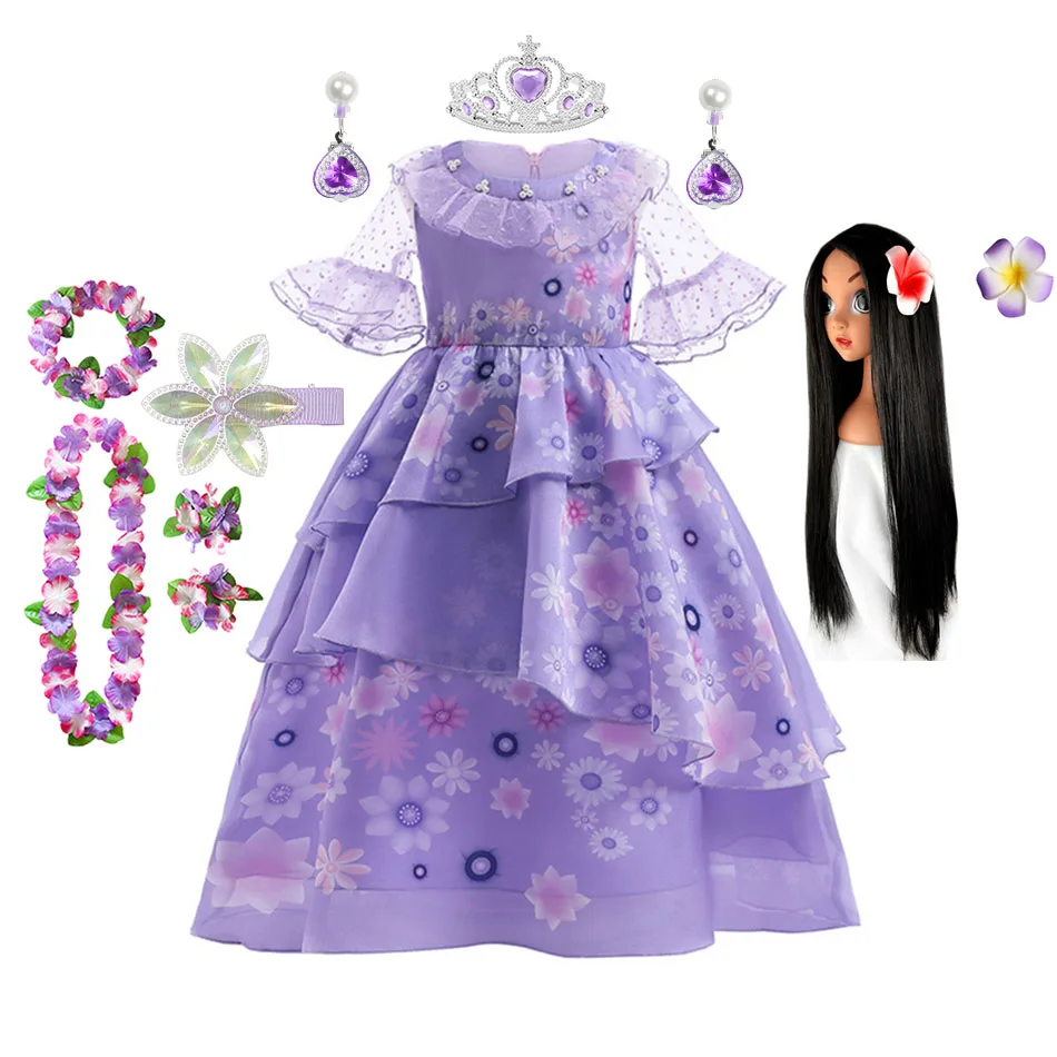 Disney  Girls Encanto Costume Princess Dress Suit Charm for Girls Cosplay Isabela Carnival Birthday Party Christmas Clothes