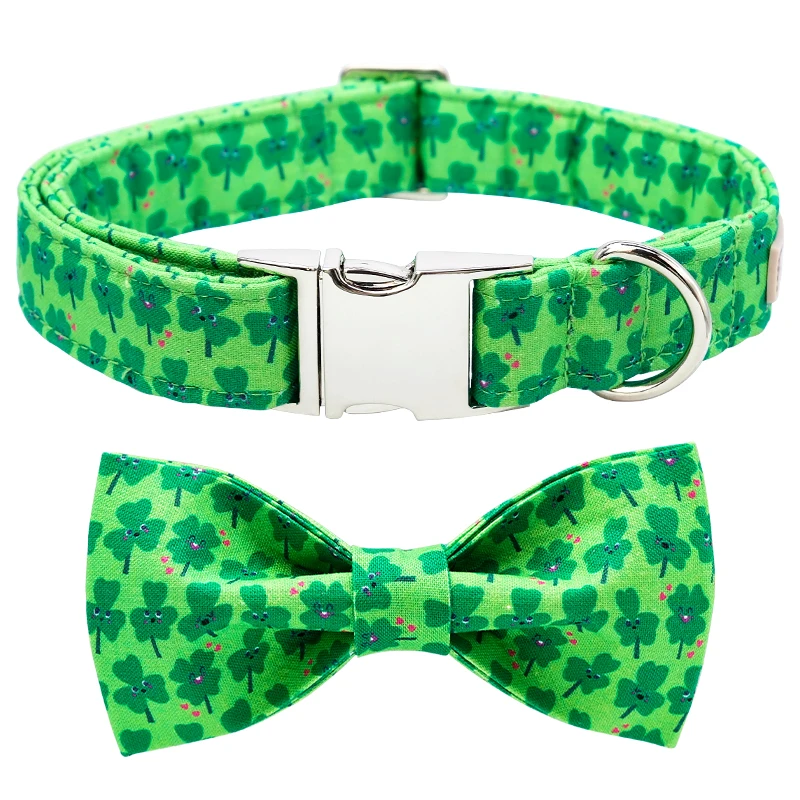 

Unique Style Paws st partick Day Dog Collar with Bow Cute Green Shamrock Pet Collar Flower Dog Collar Large Medium Small Dog
