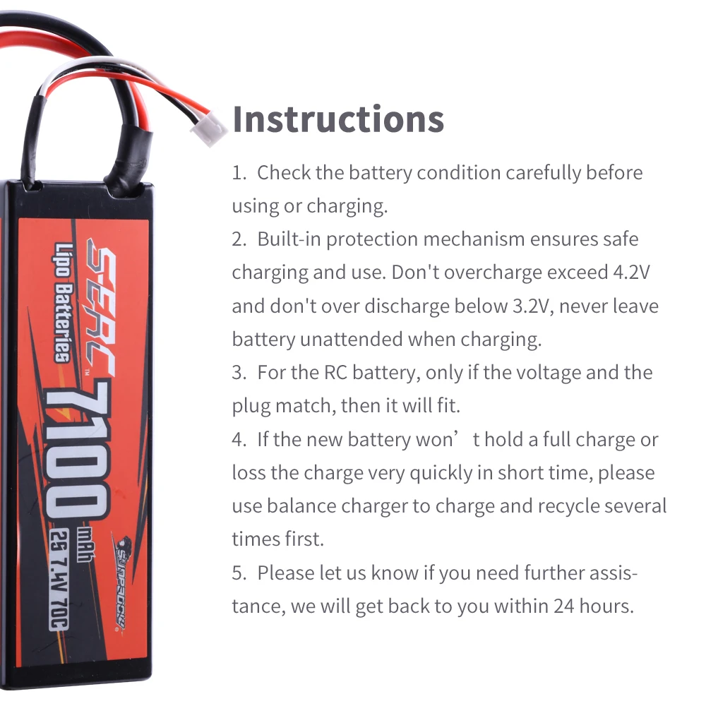 Sunpadow 2S 7.4V Lipo Battery for 7100mAh 70C Hard Case with T Plug Deans 4mm Bullet For RC Car Truck Tank Racing Hobby images - 6