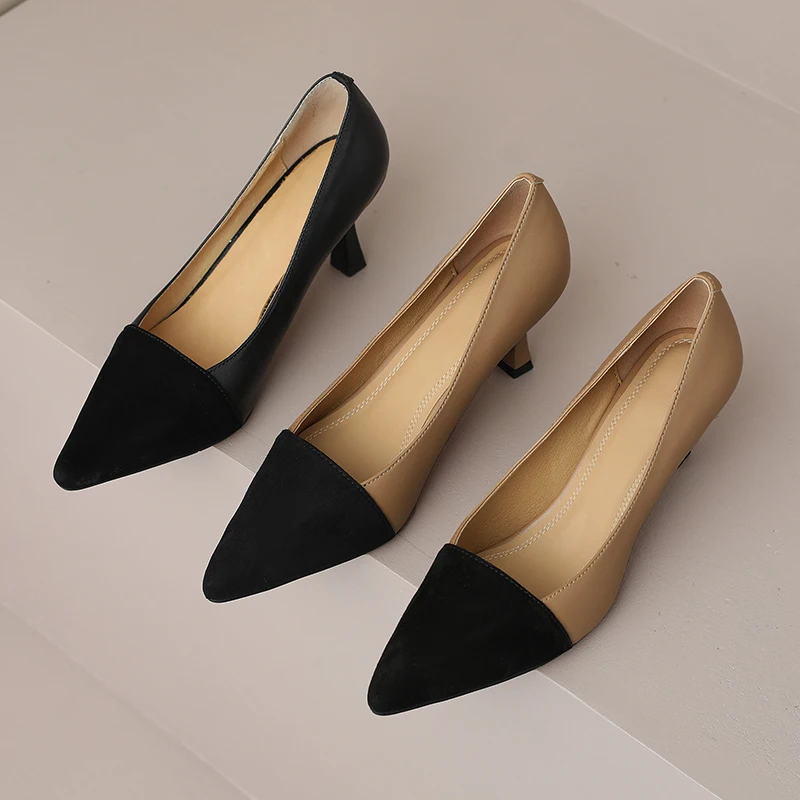 

Heihaian Shoe 2023 Summer New Commuting Shallow Mouth High Heels Elegant Small Fragrance Wind Pointed Toe Shoes Female 34-43