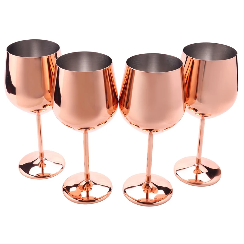 Wine Glass Set Of 4 Stainless Steel Glasses Party Cups Home Kitchen Hotel Restaurant Quality 500Ml / 17 Ounces
