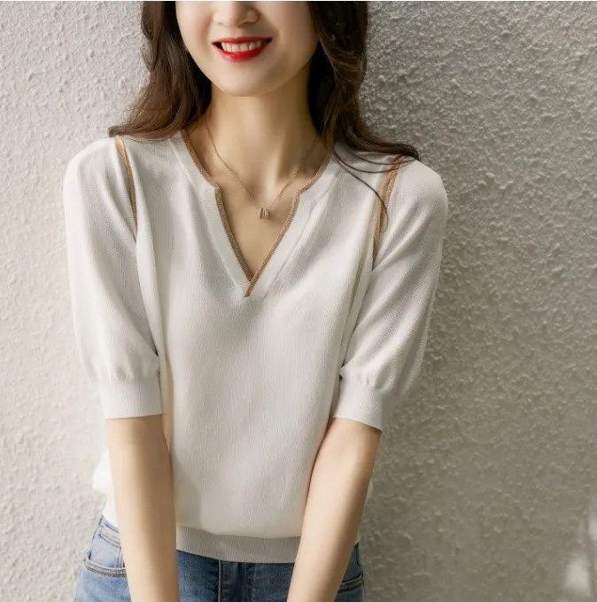 

2021 New Summer T Shirt Women Elasticity Oversized T-Shirt Woman Clothes Female Tops Short sleeve Women's tube top knit Canale