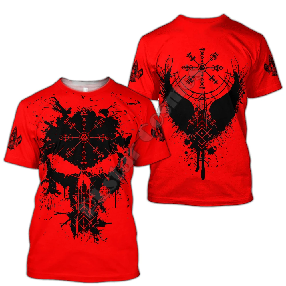 

Мужские футболки с рисунком символ викингов Raven Tattoo Red 3D, летние повседневные футболки с круглым вырезом и коротким рукавом, уличные футболк...