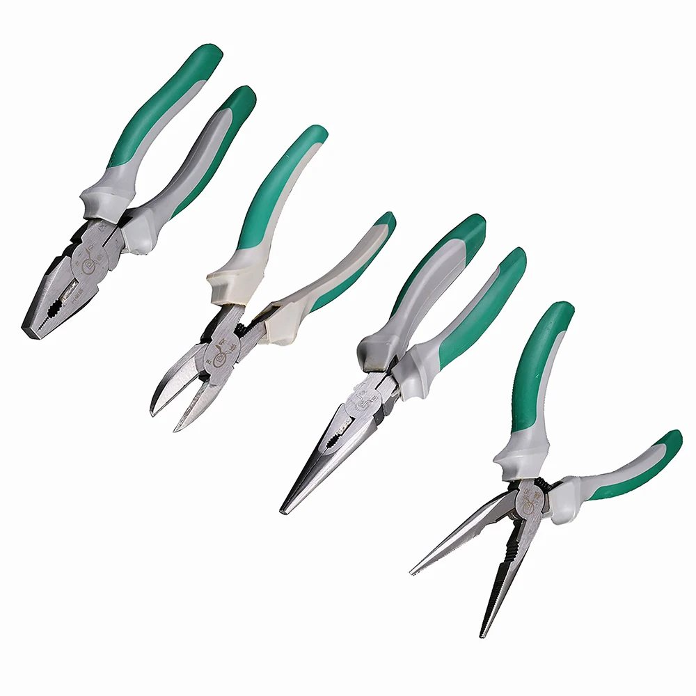 

6 inch / 8 inch diagonal pliers, 8 inch wire cutters, side cutters, cable cutters, 6/8 inch long nose pliers, electrician tools