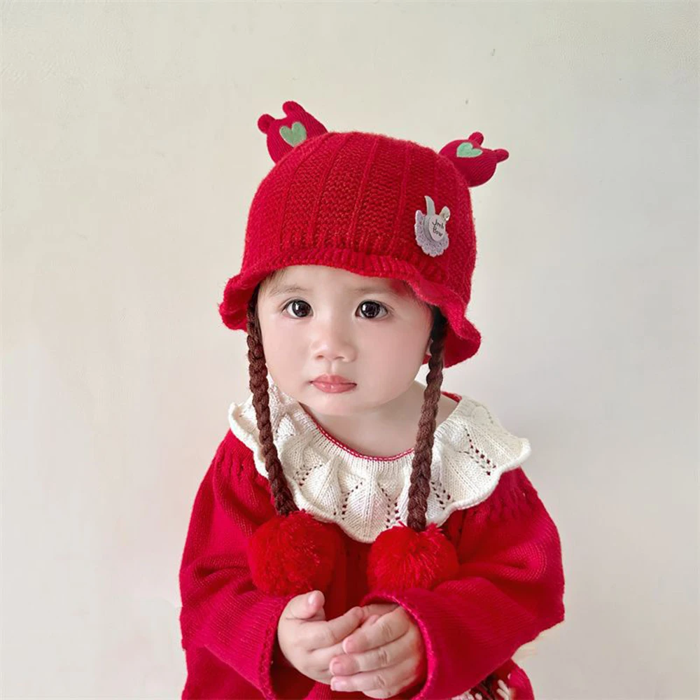 Детская зимняя плетеная шапка для девочек защита ушей принцессы теплые