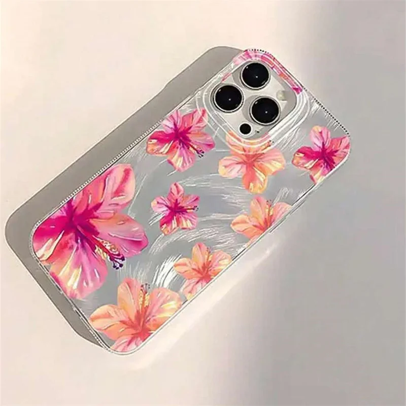 Блестящий чехол для телефона для iPhone 17, 16, 15, 14, 13, 12, 11 Pro Max 16E 14 Plus 17 Air CWatercolor Hibiscus Flower Pattern Hard Cover (art.: 3920cddac123e) - 3920cddac123e