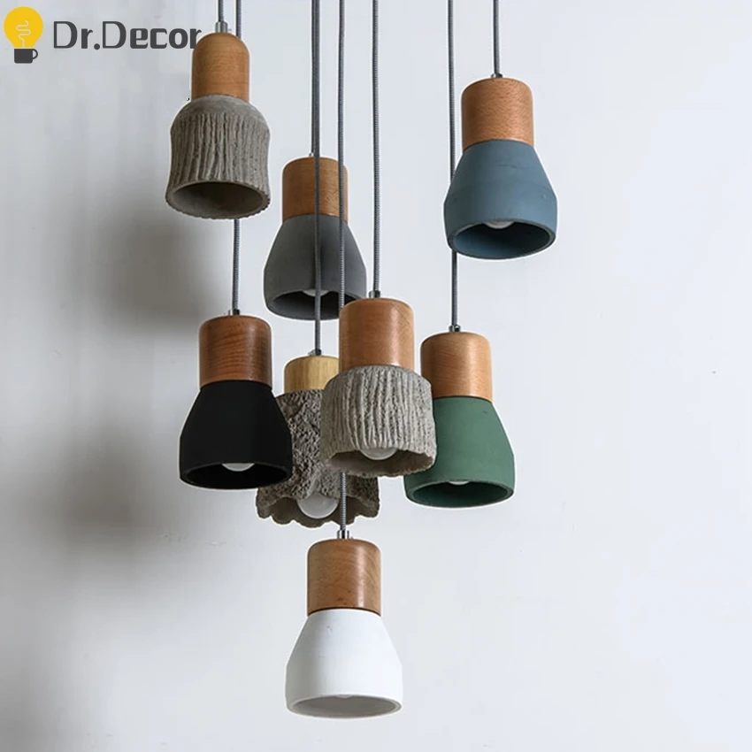 

Modern Cement LED Pendant Lights Lighting Industrial Pendent Lamp Clay Lampshade Retro Dining Room Decor Kitchen Hanging Lamps