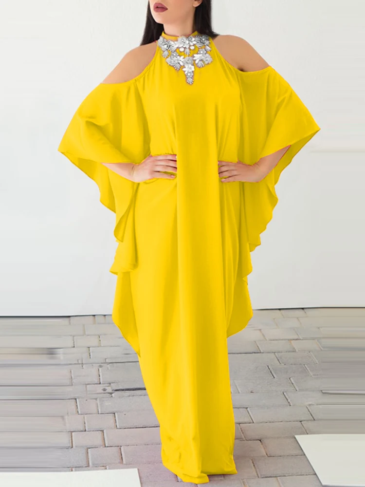 

VONDA 2022 Y2K Oversized Women Stylish Maxi Long Dress 3/4 Sleeve Mock Neck Party Vestidos Female Robe Solid Party Maxi Sundress