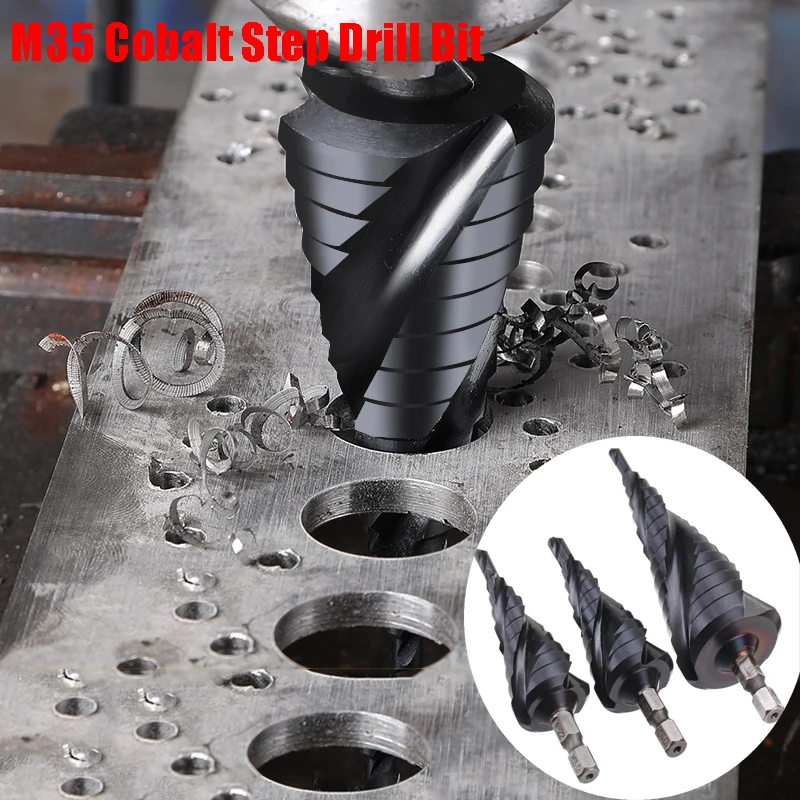 

M35 Cobalt Step Drill Stainless Steel 3-12/4-12/4-20/4-32mm Hexagon Handle Spiral Groove Pagoda Stainless Steel Hole Opener