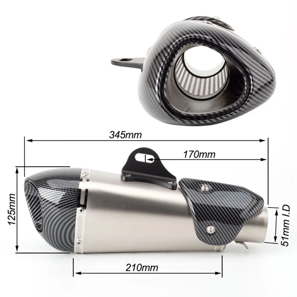 Universal Yoshimura Motorcycle Exhaust Tail Pipe With Muffler 345mm Length Stainless Steel For F900R Z900 R25 CBR250RR MT15 NK25