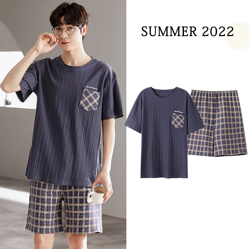 Pajamas Men's Summer Thin Cotton Short-sleeved Shorts Pijamas Home Clothes Two-piece Set 2022 New Loose Casual Sleepwear Nightie