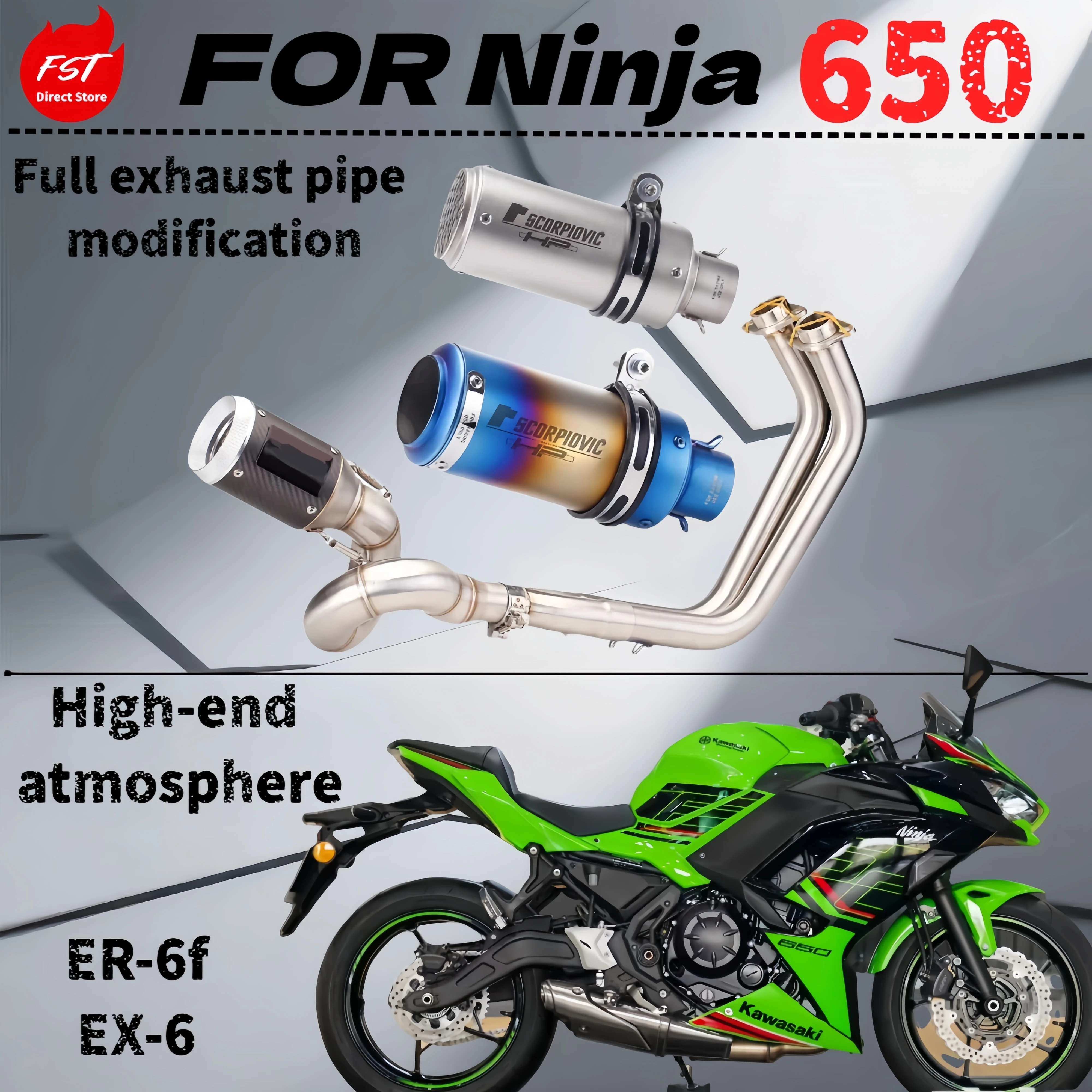 Фото Для Kawasaki Ninja 650 Z650 18-25 лет модифицированная выхлопная труба, установка без сверления, высокопроизводительный глушитель №1