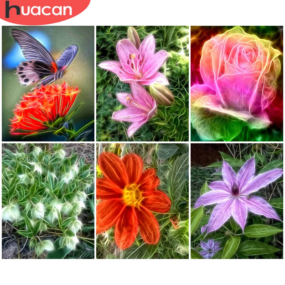 

HUACAN Full Diamond Painting Rose Flower Cross Stitch Kits Embroidery Picture Needlework Sets Bedroom Decoration Handicraft