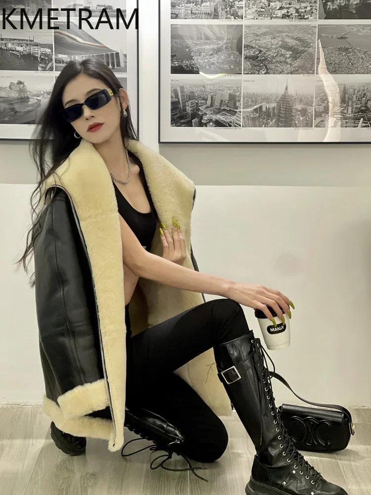 Пальто из натуральной мериносовой шерсти женская одежда зимняя байкерская