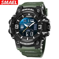 smael 8049 top luxury watches men dual display watch 50m waterproof sport wristwatch mens military clock gift watch shockproof