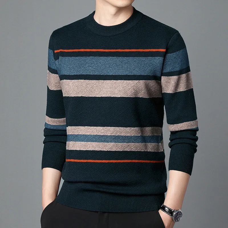 

Casual Men's Sweater O-Neck Striped Slim Fit Knittwear 2023 Autumn Mens Sweaters Pullovers Pullover Men Pull Homme M-4XL