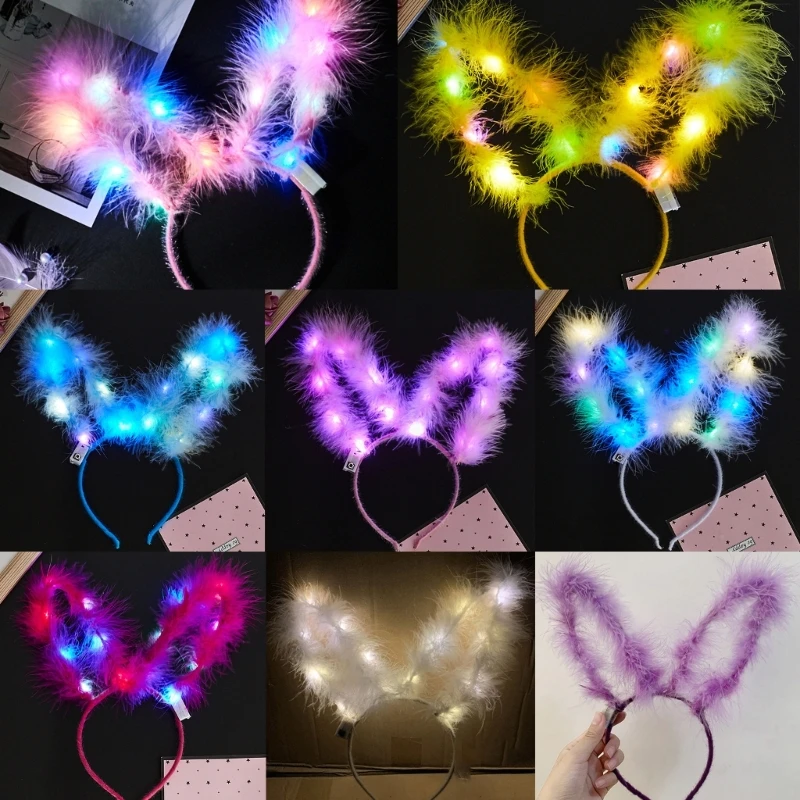 

Light Up Rabbit Ears Headband LED Cute Bunny Ear Headwear Luminous Hair Accessories for Women Girl Christmas Party Favor