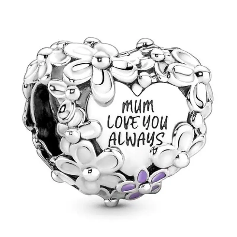 

Authentic 925 Sterling Silver Moments Mum Daisy Heart Charm Bead Fit Pandora Bracelet & Necklace Jewelry