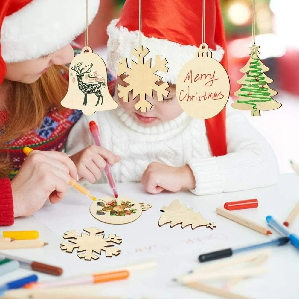 

10Pcs Wooden Christmas Tree Hanging Pendants Unfinished Blank Wooden Pendants Ornaments Hemp Rope DIY Craft Hone Wedding Decor