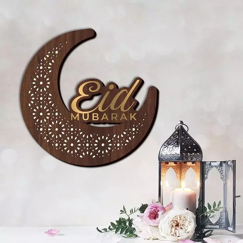 

Eid Wooden Moon Ramadan LED Light Living Room Wall Decor Islamic Eid Mubarak Moon Star Castle Figurines Crafts Party Table Lamp
