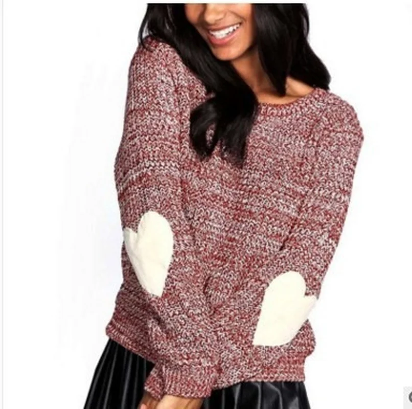 

Women O-neck Long Sleeve Pullover 2021 Vintage Knitted Sweaters Fashion Knitwear Sweater Winter Love Heart Pattern Female Jumper