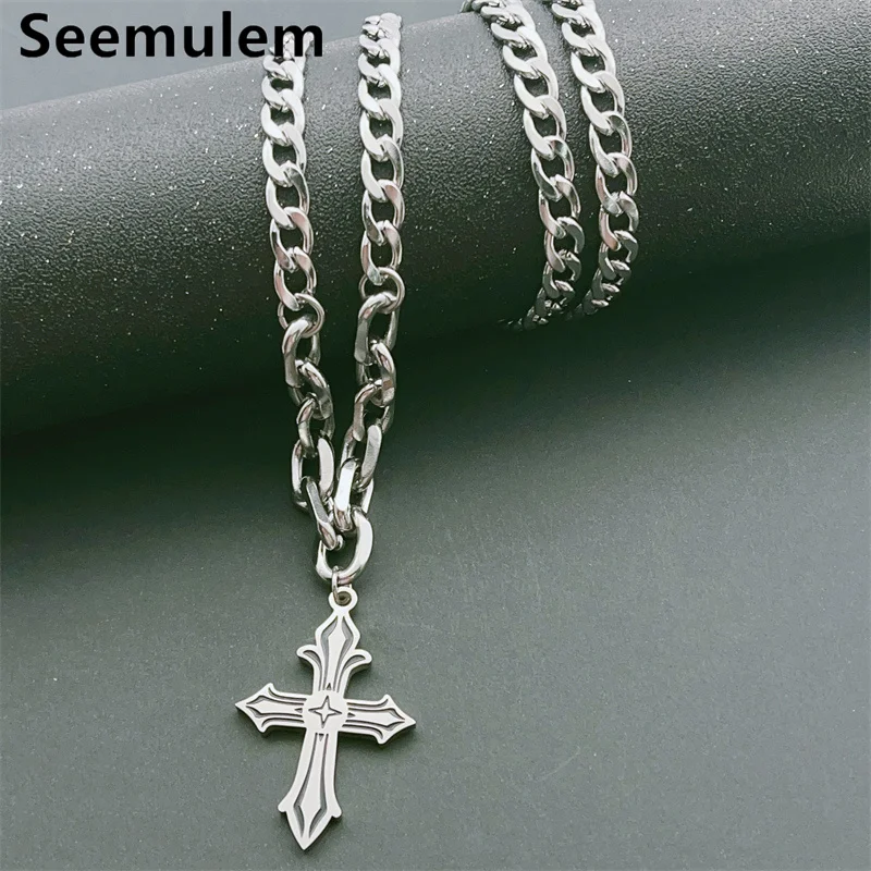 

Винтажное ожерелье из нержавеющей стали для мужчин и женщин, аксессуары в винтажном стиле, колье с цепочкой-крестом из нержавеющей стали