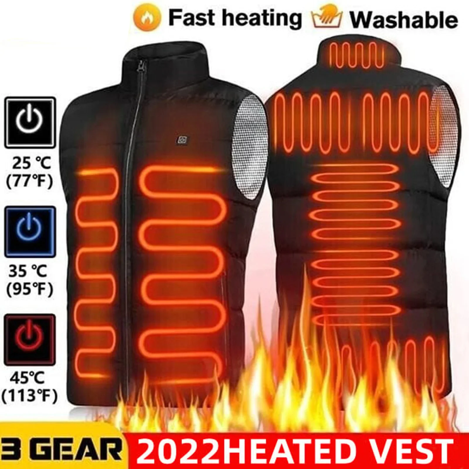 

Men USB Infrared Heating Vest Jacket Winter Flexible Electric Thermal Clothing Waistcoat Outdoor Fishing Hiking 9 Heating Zones