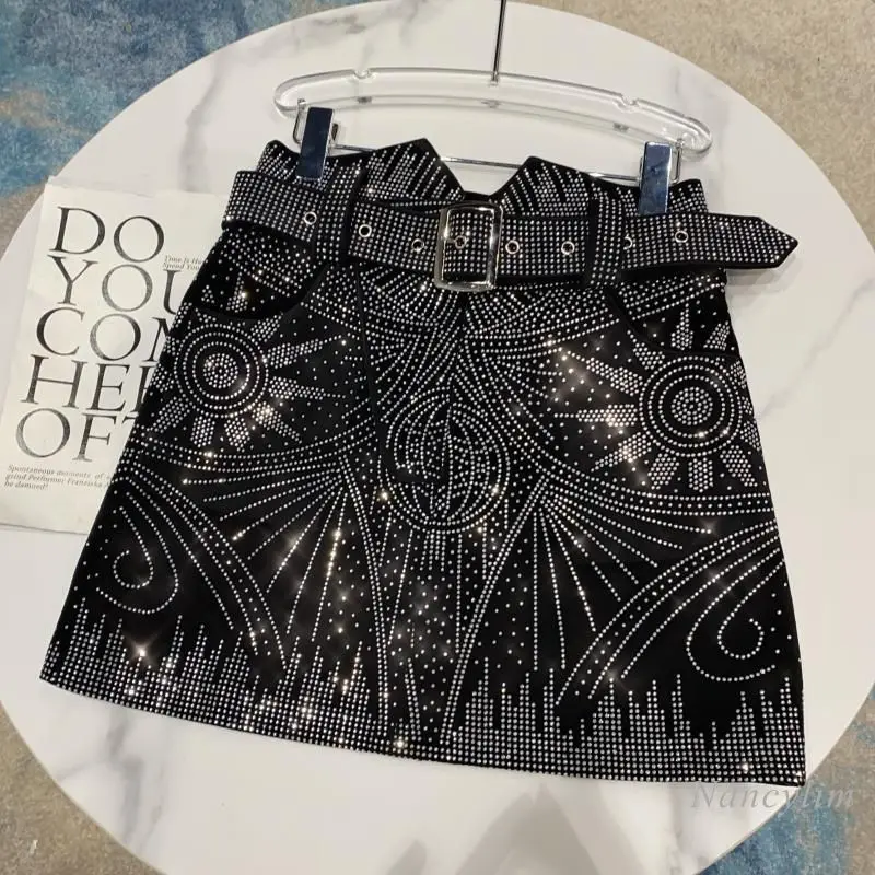 

2023 Autumn New Hot Girl Full Body Rhinestone Belt Waist Short Skirt for Women A- Line Short Y2k Skirt Night Club Faldas Femme