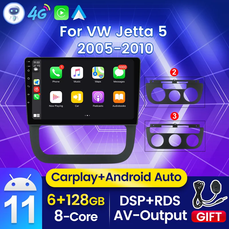 

Автомобильный видеоплеер Carplay, Android 11, для VW Volkswagen Sagitar Jetta 5 MT AT 2005-2010, GPS-навигация, 2 Din, радио DSP RDS AM