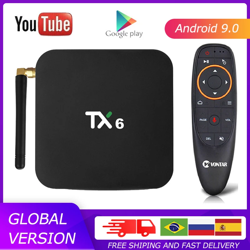 

Бесплатная доставка Tanix TV Box Android 9,0 Allwinner H6 четырехъядерный 2,4G/телефон с Wi-Fi 4K BT4.2 USB 3.0 google play youtube TX6 mi box