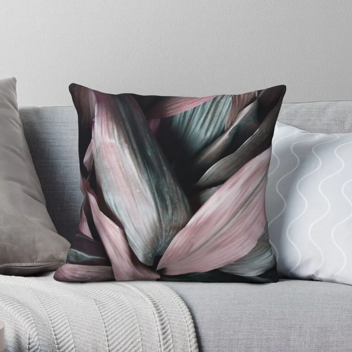 

Pink Bohemian Metallic Leaves Square Pillowcase Polyester Linen Velvet Creative Zip Throw Pillow Case Sofa Seater Cushion Cover
