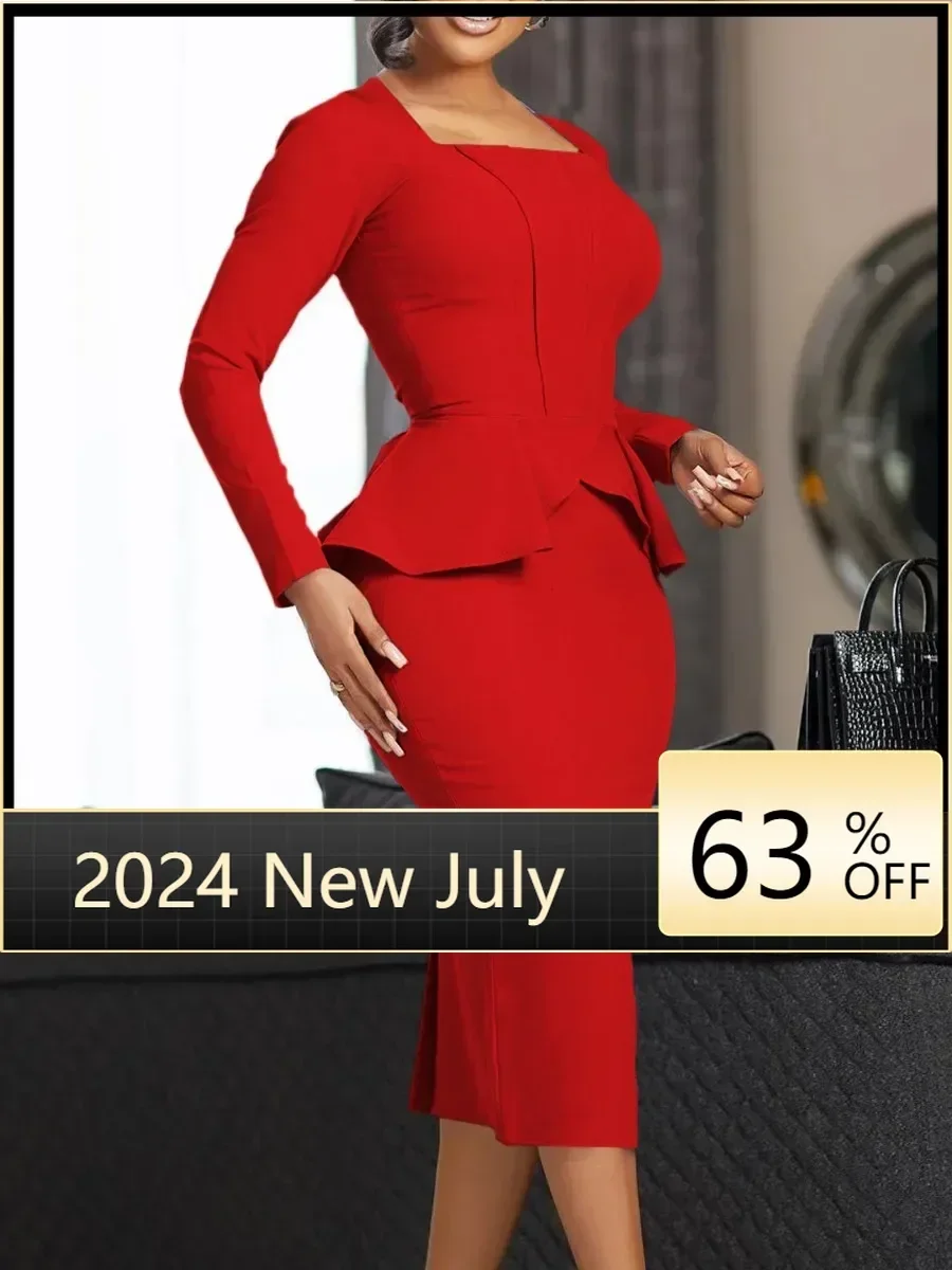 Плюс размер осенне-зимнее новое модное платье-карандаш с длинными рукавами и