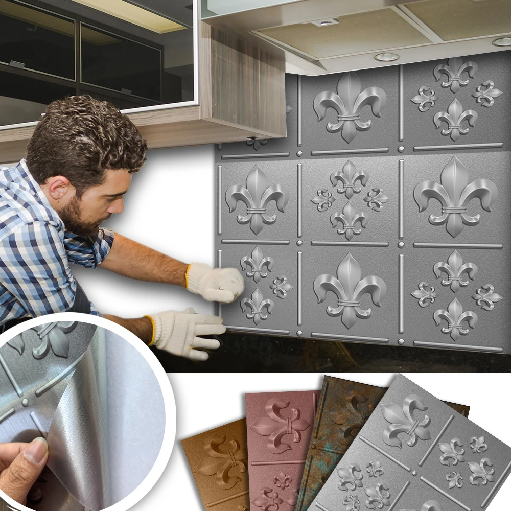 

Funlife® Fleur De Lis Peel & Stick Wall Stickers Waterproof Tile Stickers Self-Adhesive Bathroom Kitchen Backsplash Home Decor