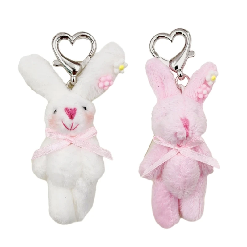 

E0BF 2 Colors Plush Stuffed Animal Rabbit Toy Pendant Keychain for Valentines Day