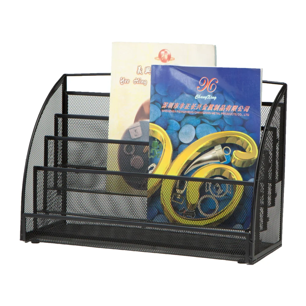 

4 Pocket Metal Mesh Newspaper and Magazine Rack, Black Storage