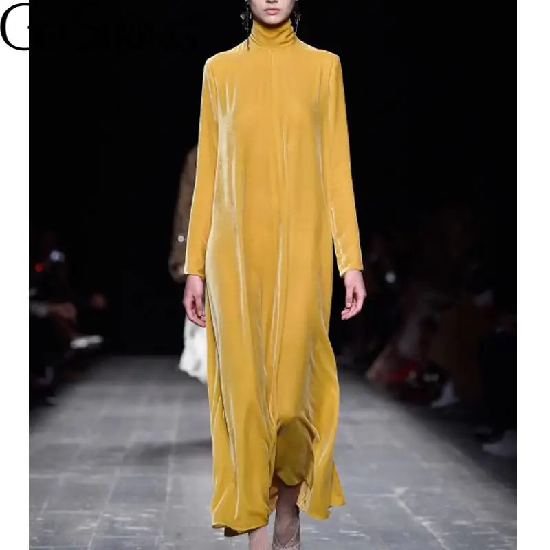 

GETSRING Women Dresses Temperament Velvet Dress Long Sleeve Turtleneck Loose Long Dress All Match Bottoming Dresses