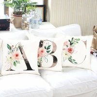 initials letter flower printing pillow case home decorative bed sofa decor simple throw pillowcase bedroom office cushion cover