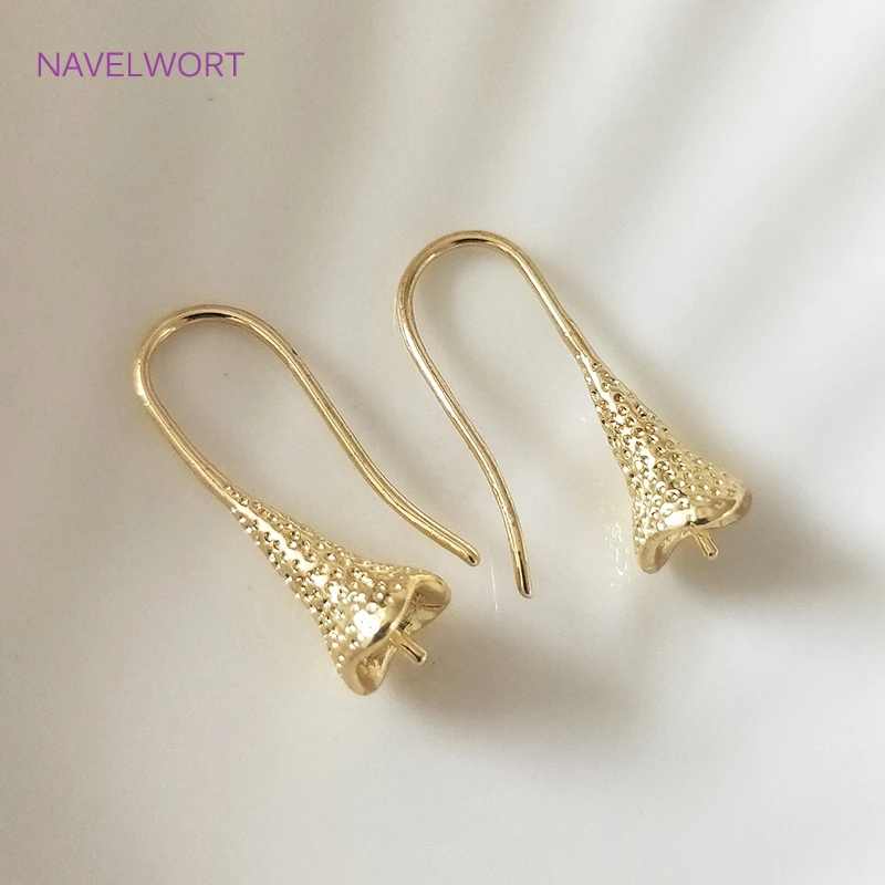 14K Gold Plated Brass Metal Earring Hooks with Eyepin Bead Caps, French Earwire DIY Pearl Earrings Findings Components
