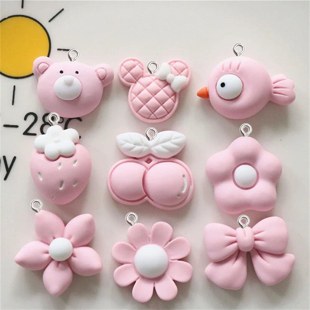 

10Pcs Pink Cartoon Resin Charm Pendant Cute Bear Fruit Flower Phone Chain DIY Earring Bracelet Necklace Jewelry Hanging Ornament