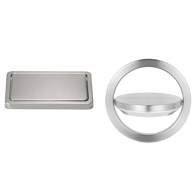 

2 Pcs Kitchen Flap Lid Stainless Steel Flush Recessed Built-In Balance Flap Cover Trash Bin Garbage, Rectangle & Round