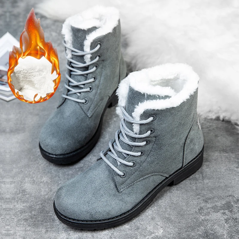 

Snow Women Boots Plush Women Shoes Lace-Up Shoes Woman Casual Ankle Boots Platform Fur Chunky Winter Boots Botas Mujer
