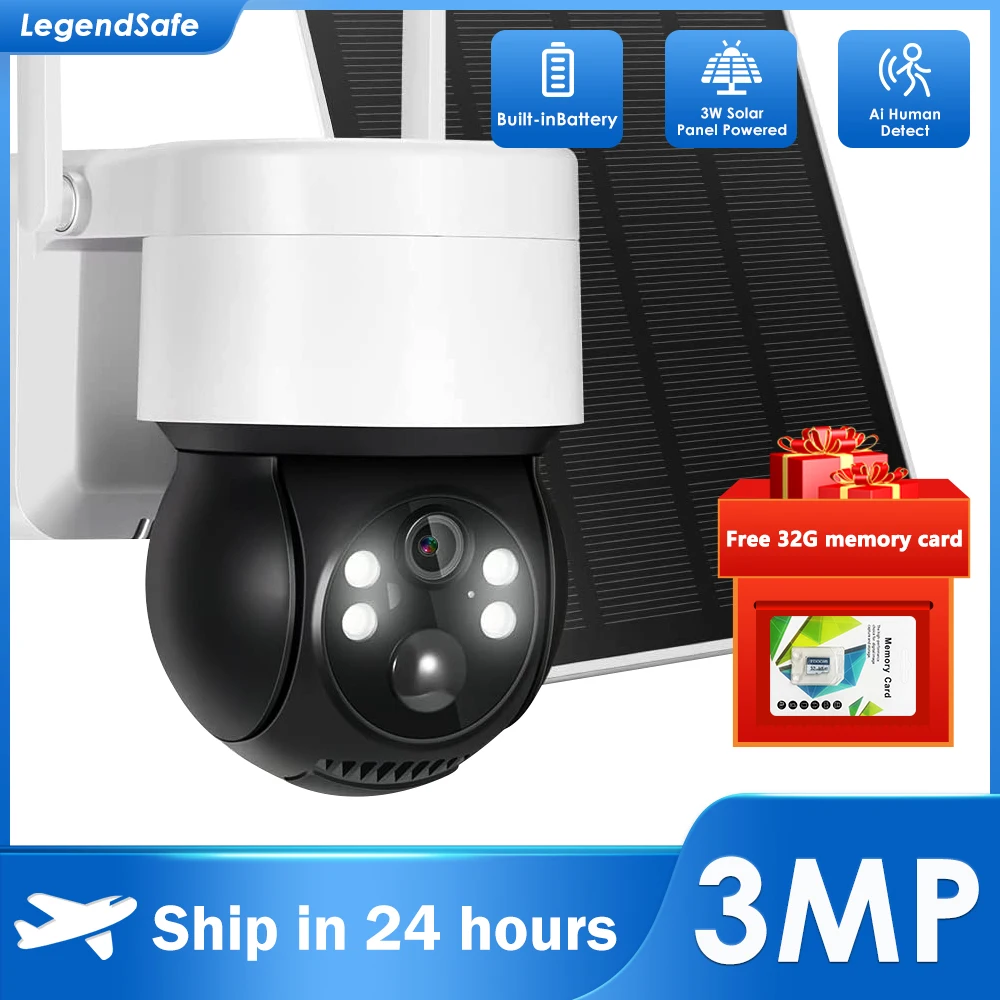 

WiFi Solar Camera 3MP Wireless Outdoor Video Surveillance Home Long Standby ICsee AI Human PTZ IP 7800mAh Recharge Battery PIR