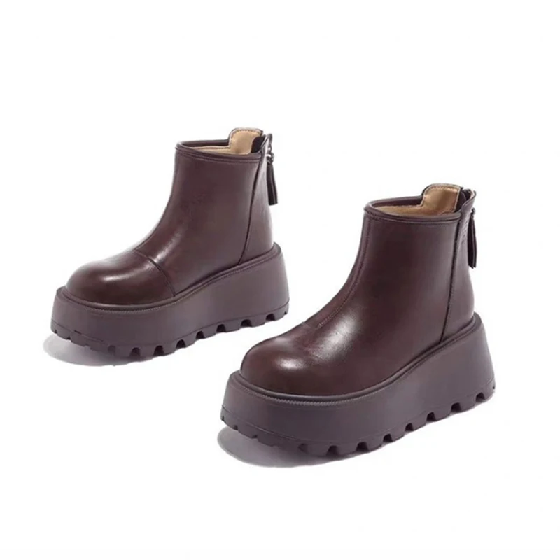 Женские ботильоны на платформе кожаные туфли высоком каблуке трендовые новые