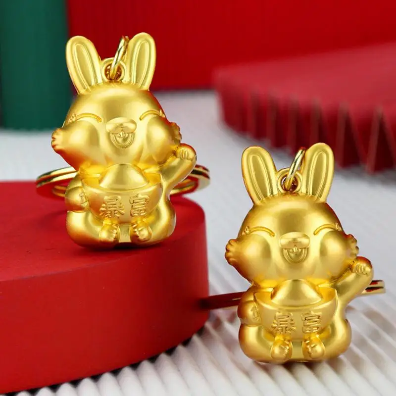 

Rabbit Keychain Metal Gold Zodiac Rabbit Statue Keychains Hanging 2023 Chinese New Year Decorations Women Bunny Keychains