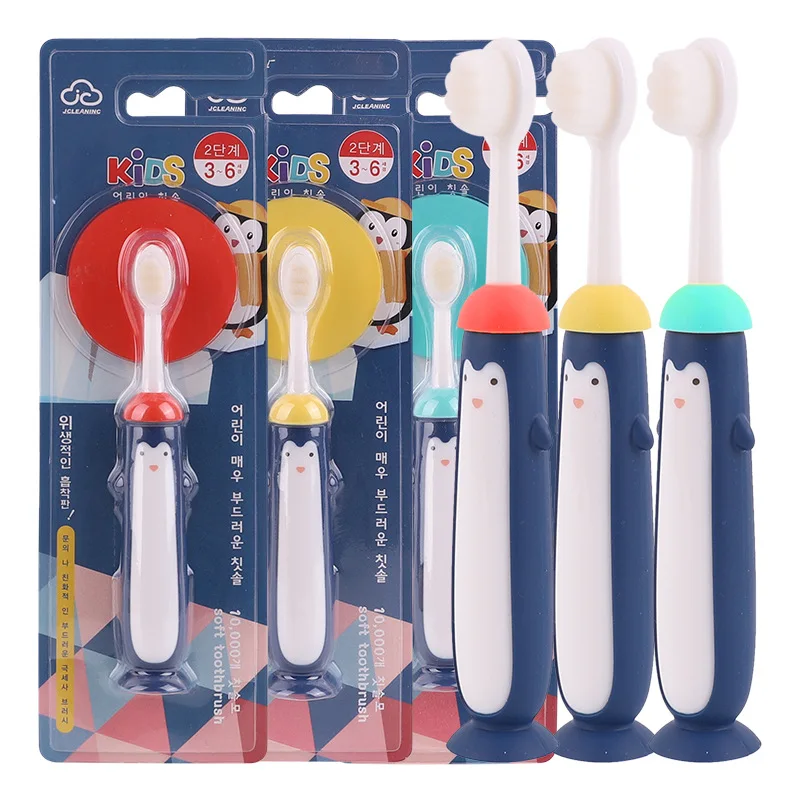

Korea Fashion Toothbrush for Toddler Baby Boy Girl Cute Cartoon Penguin Tooth Brush for Kids Soft Slim Plush Toothbrush for 1-5T