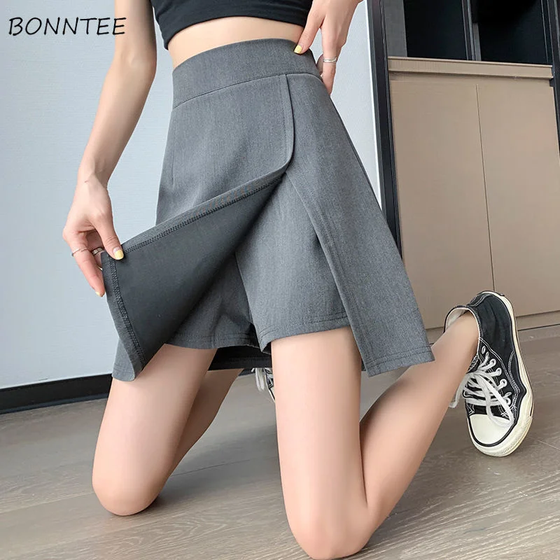 

Shorts Women High Waist Trendy Baggy Design Female 2022 Pure Color Streetwear Dance Wear Chic Summer Side-slit Basic Daily Cozy
