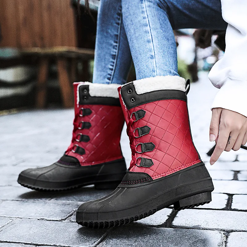 Winter Snow Boots Women 2022 Mid-Calf Size 36-42 Beige Platform Boots Non-slip Female Shoes Warm Lace-up Booties Shoes